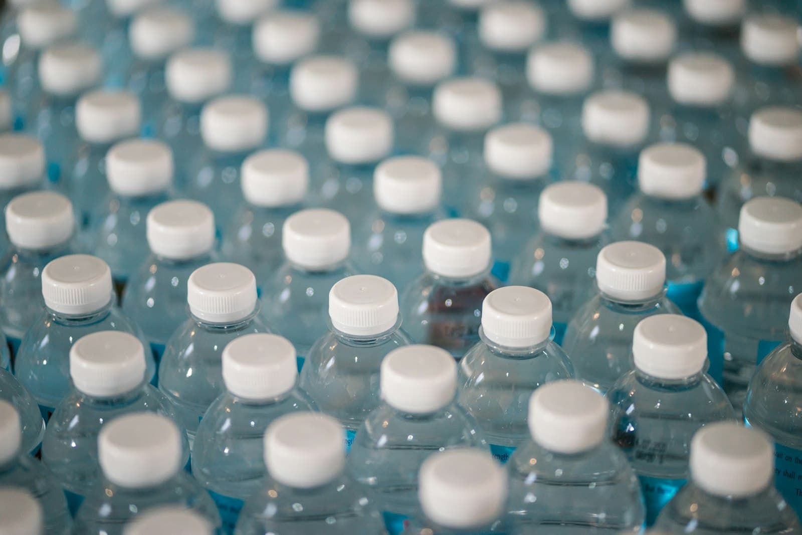 Rows of bottled water
